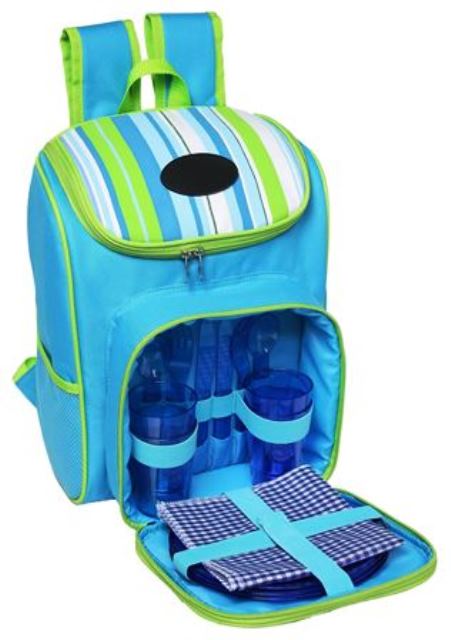CaseyStriped Picnic Backpack 4 Person Blue &