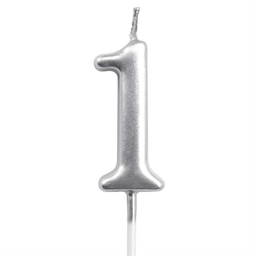Casey 10cm Silver Numerical Birthday Candle Nr.1