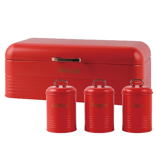 Totally 4 Piece Retro Breadbin And Canister Tin
