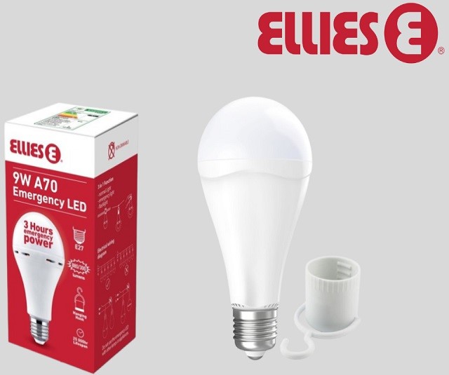 Ellies 9W A70 Emergency LED Light Bulb E27 Screw